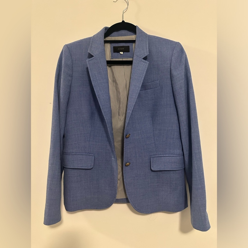 Jcrew wool blazer. Blue with button detailing and pinstriped lining. Size 6